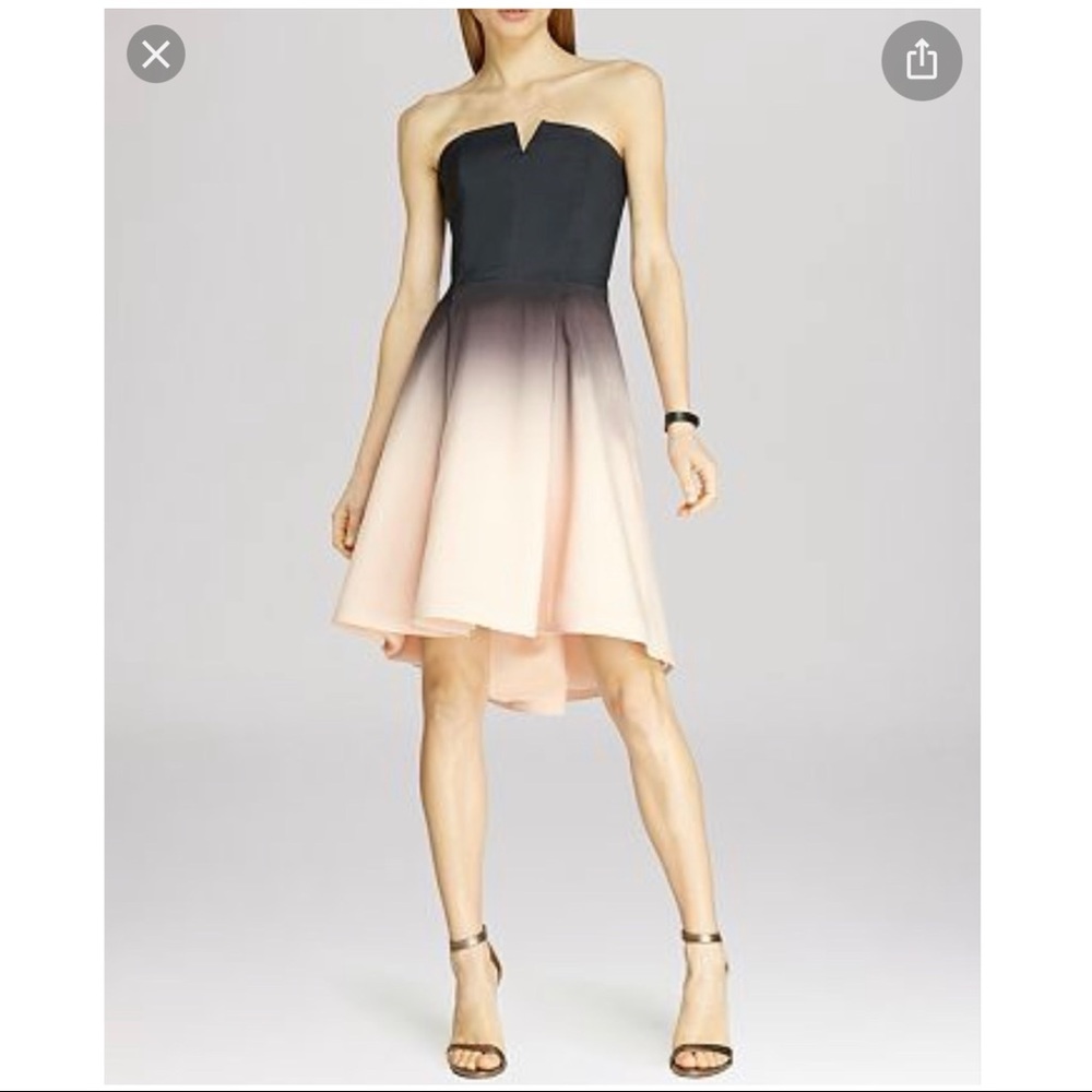 Halston structured ombré strapless dress flare